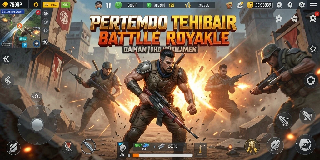 Tangkapan layar utama 789RP menampilkan aksi pertempuran intens dalam Battle Royale.