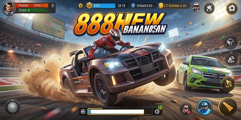 Tampilan gameplay seru dalam balapan 888FW yang mendebarkan.
