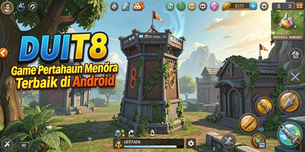 Tangkapan layar gameplay DUIT8 menampilkan aksi seru Tower Defense.