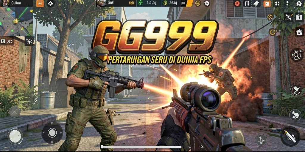 Screenshot gameplay GG999 menampilkan aksi tembak-menembak yang intens.
