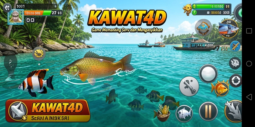Tampilan gameplay KAWAT4D yang menarik saat memancing ikan.