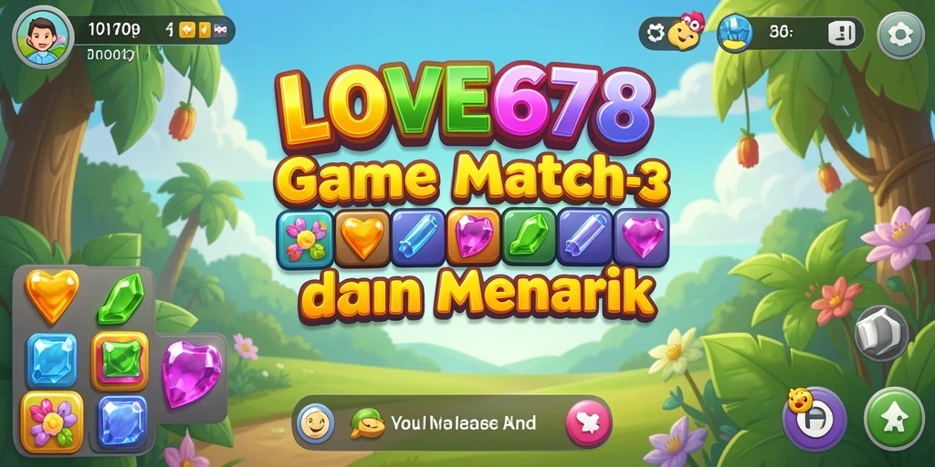Tampilan gameplay LOVE678 dengan permata berwarna-warni yang harus dicocokkan.