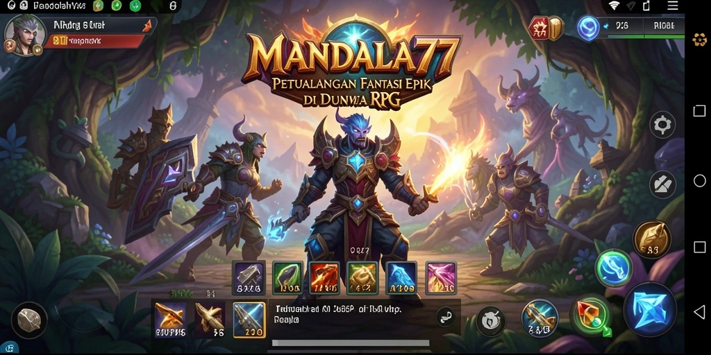Tampilan gameplay epik dalam MANDALA77 dengan karakter dan monster fantastis.