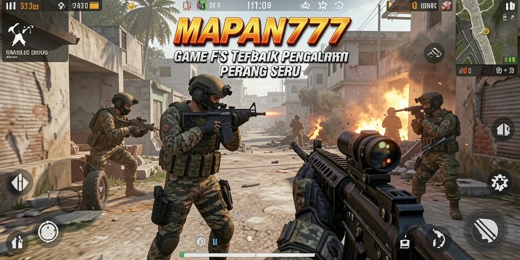 Tangkapan layar dari MAPAN777 menunjukkan pertempuran FPS yang intens.