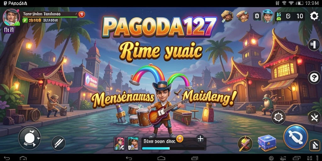 Tampilan gameplay interaktif dari PAGODA127 yang menampilkan pemain menikmati musik.