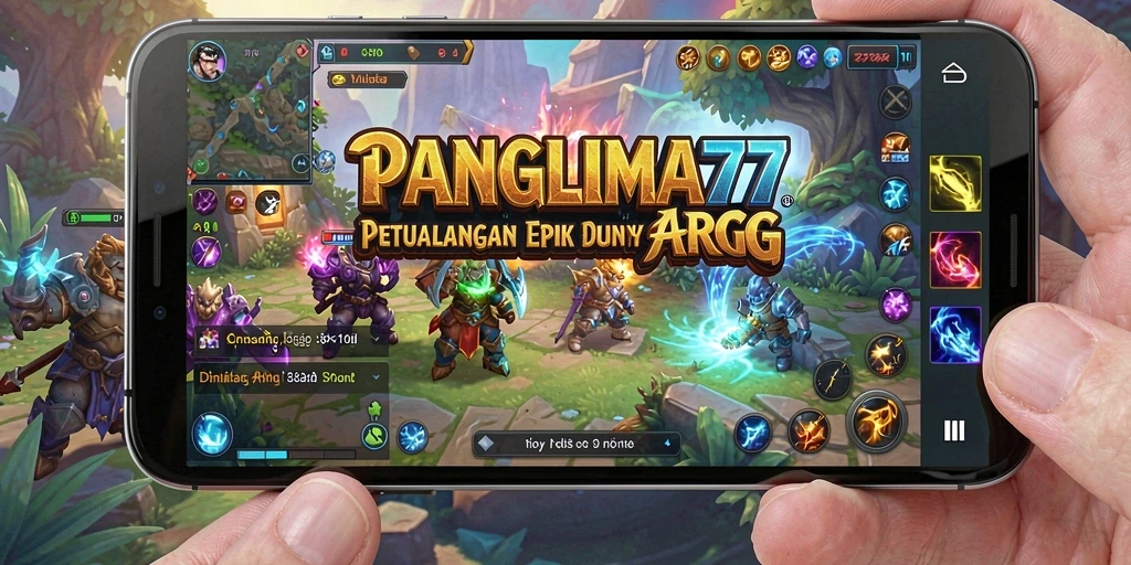 Screenshot utama PANGLIMA77 menampilkan pertarungan epic di dunia fantasi.