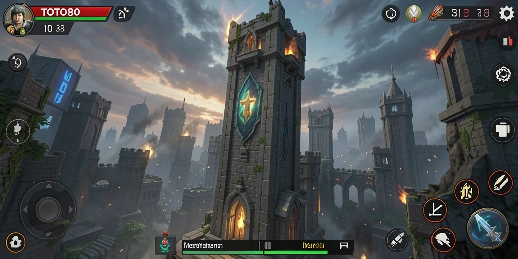 Tangkapan layar gameplay TOTO80 dengan pertahanan menara yang intens.